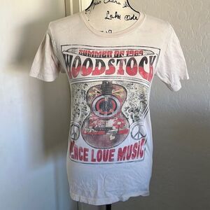 Woodstock Beige Peace Love Music Graphic Shirt